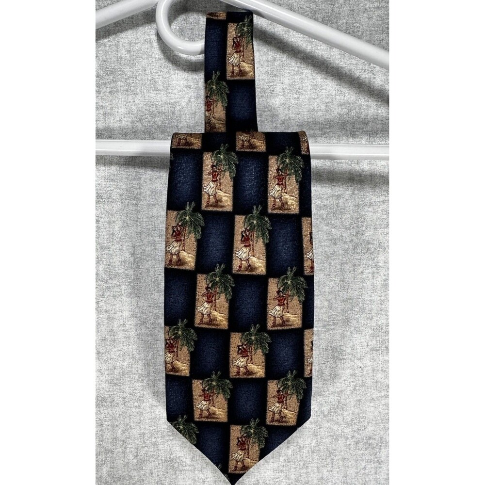 Tropicals by Tango Hawaiian Hula Girls Palm Trees Scenic 100% Silk Necktie